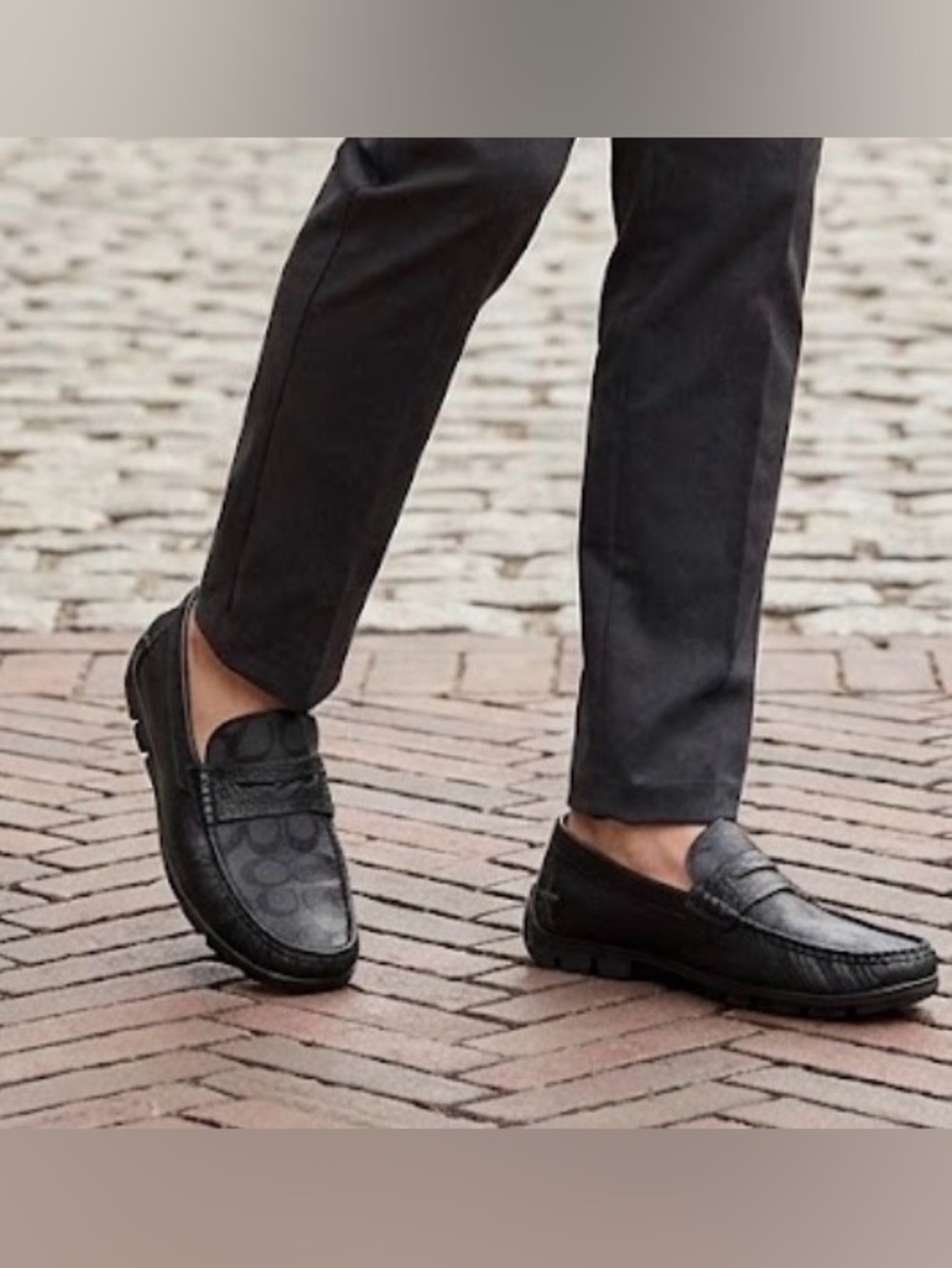 Coach Men's Black Signature Jacquard Penny Loafers